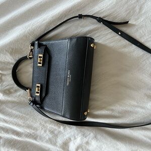 Teddy Blake Black Leather Top-Handle Satchel with Crossbody Strap